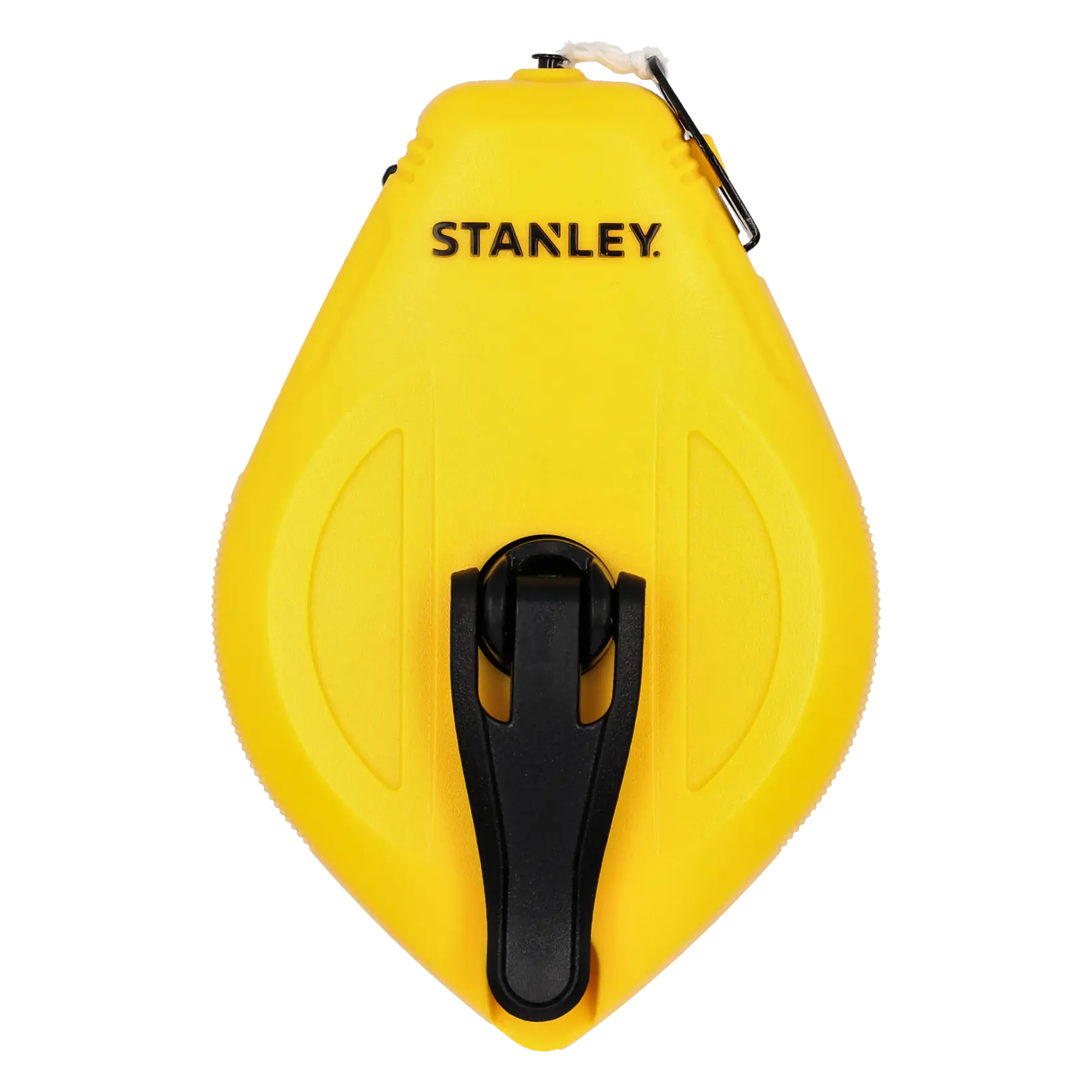 STANLEY STHT47112-0 gelbe Schlagschnurrolle, Vorderansicht auf weißem Hintergrund, schwarzer Griff und Haken sichtbar.