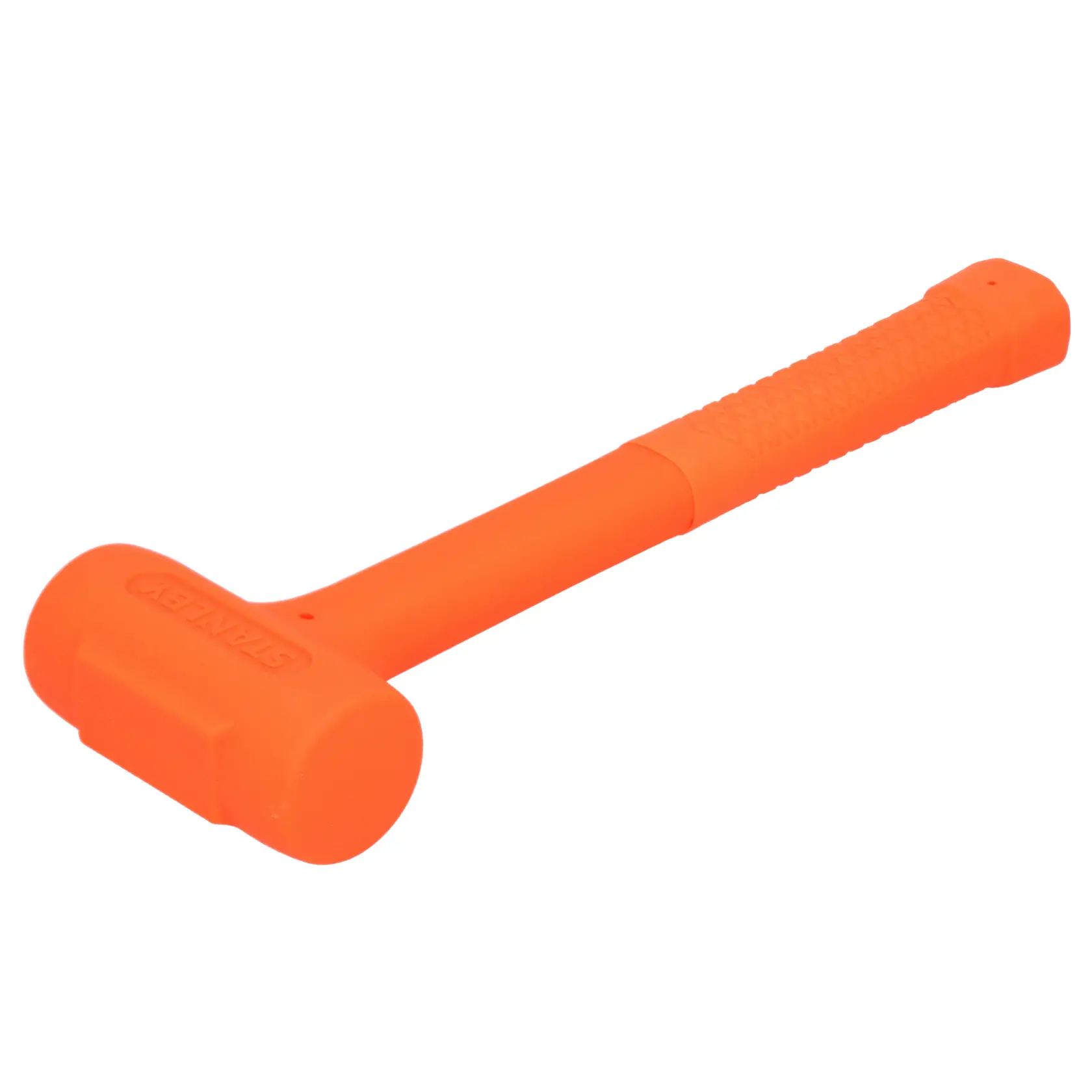 STANLEY STHT57530-0 orangeer rückschlagfreier Hammer mit strukturiertem Griff, Seitenansicht auf weißem Hintergrund.