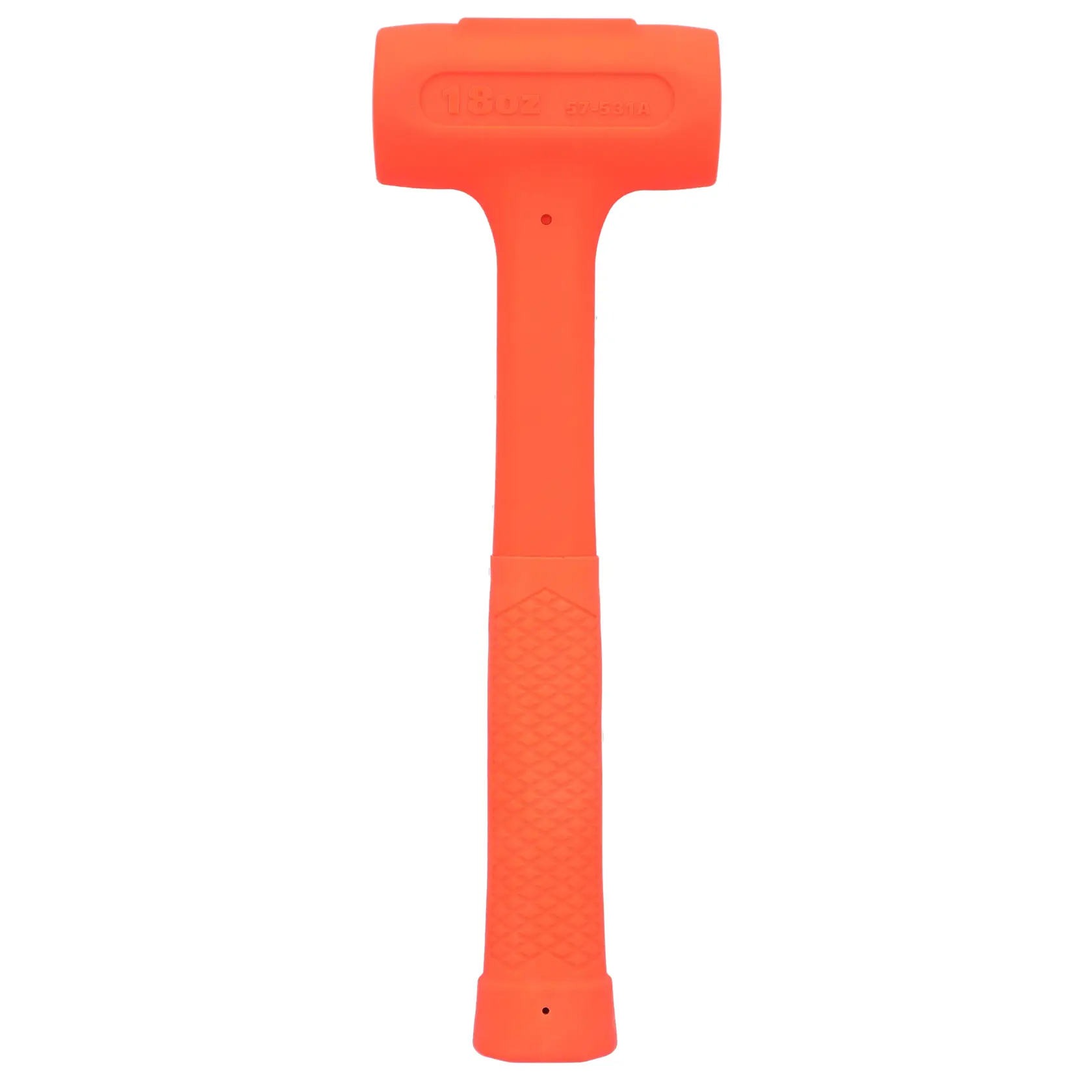 STANLEY STHT57531-0 orange Dead Blow Hammer, strukturierter Griff, Frontansicht, weißer Hintergrund.