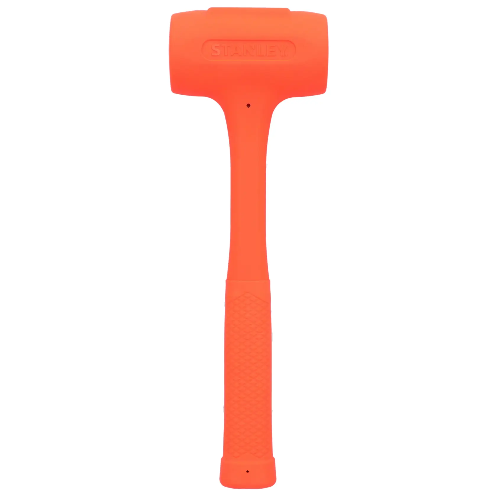 STANLEY STHT57533-0 orangener Gummihammer mit strukturiertem Griff, Vorderansicht auf weißem Hintergrund.