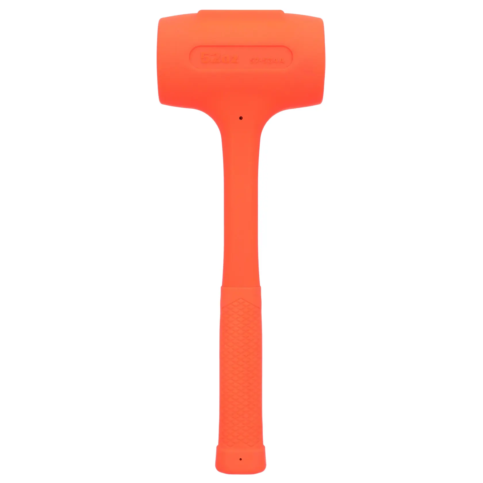 STANLEY STHT57534-0 orange dead blow Hammer, strukturierter Griff, Vorderansicht auf weißem Hintergrund.