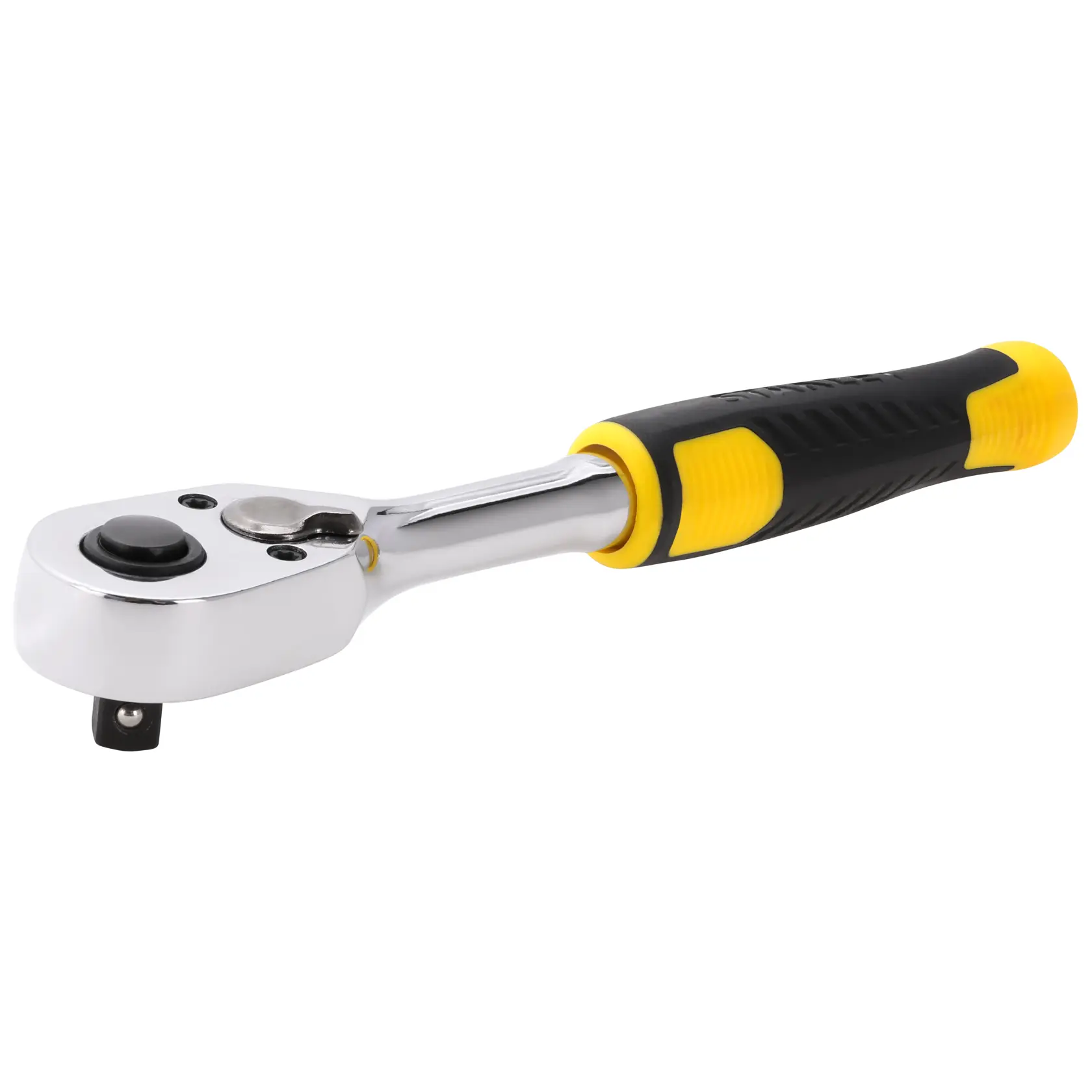 STANLEY STMT82663-0 Umschaltknarre mit ergonomischem schwarz-gelbem Griff, Produkt schräg auf weißem Hintergrund.