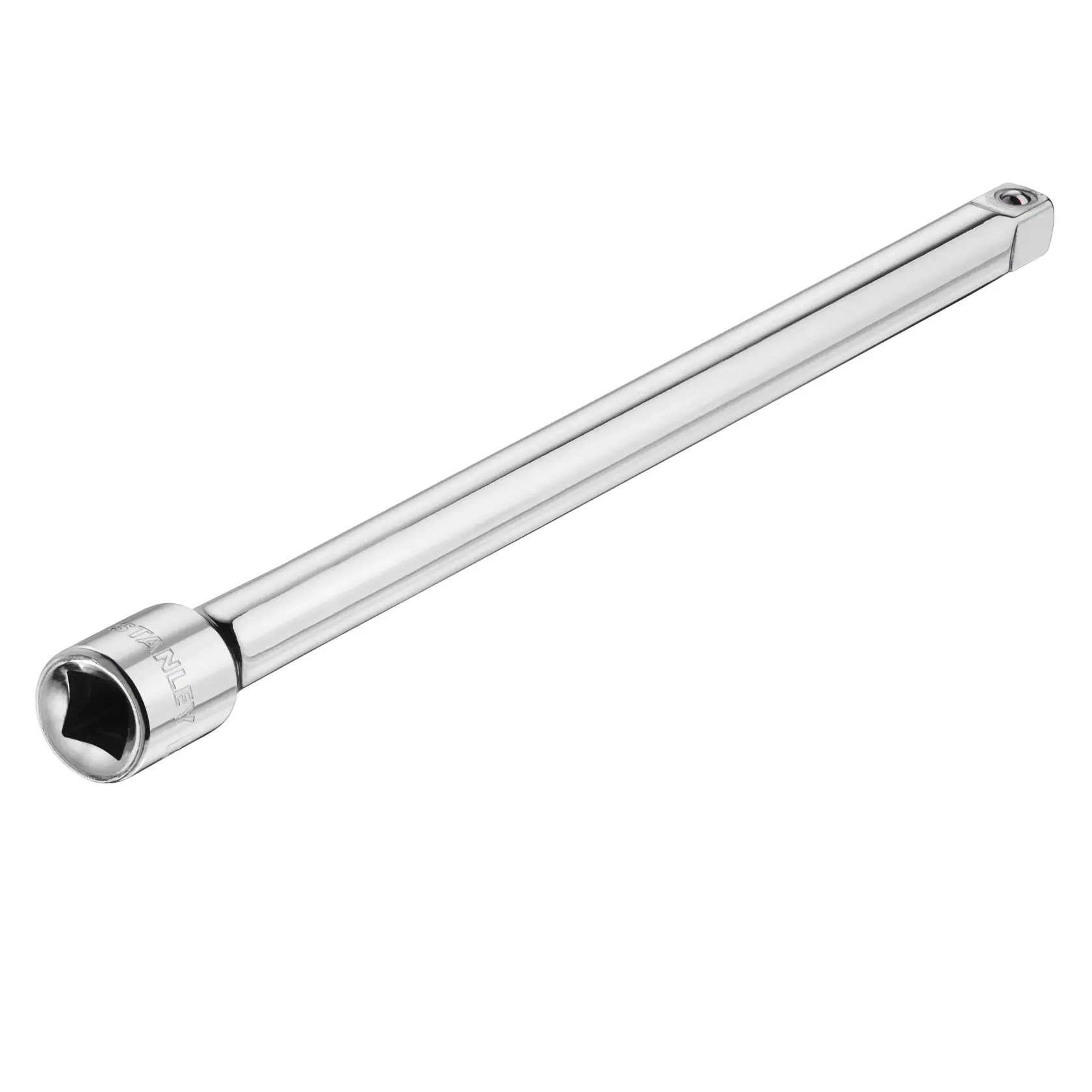 STANLEY STMT86007-0 lange, verchromte Verlängerungsstange, aus Winkel fotografiert, Handwerkzeug, weißer Hintergrund.