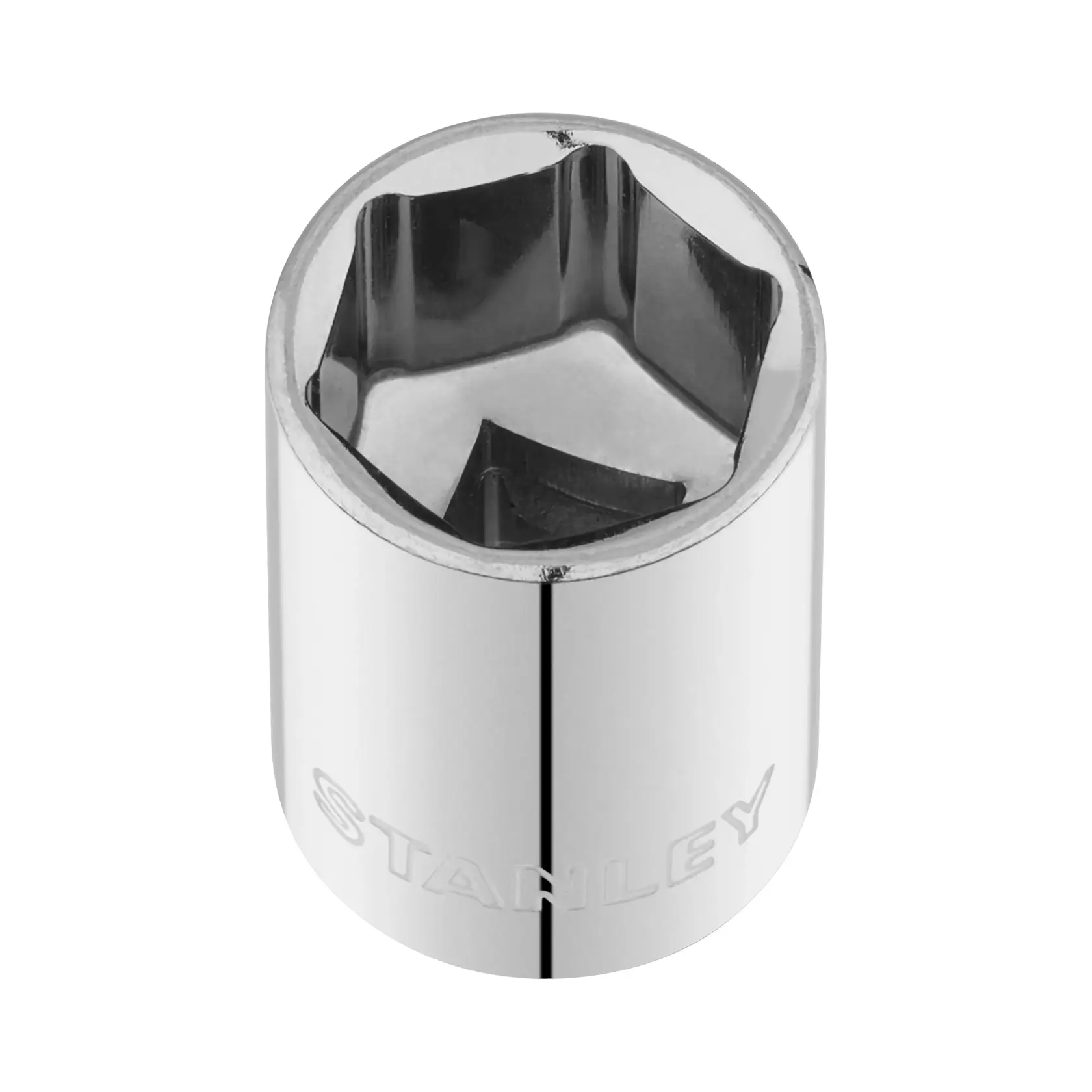 STANLEY STMT86112-0 chrom Steckschlüssel aus obere Perspektive, Fotografie glänzendes Metallzubehör.