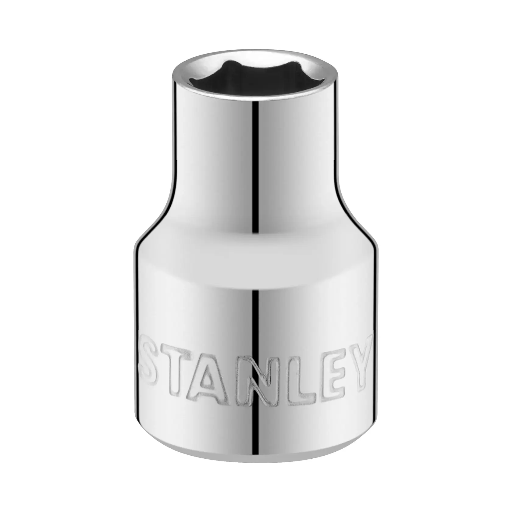 STANLEY STMT86303-0 Chrom-Steckschlüssel, Vorderansicht, Werkzeugzubehör auf weißem Hintergrund.