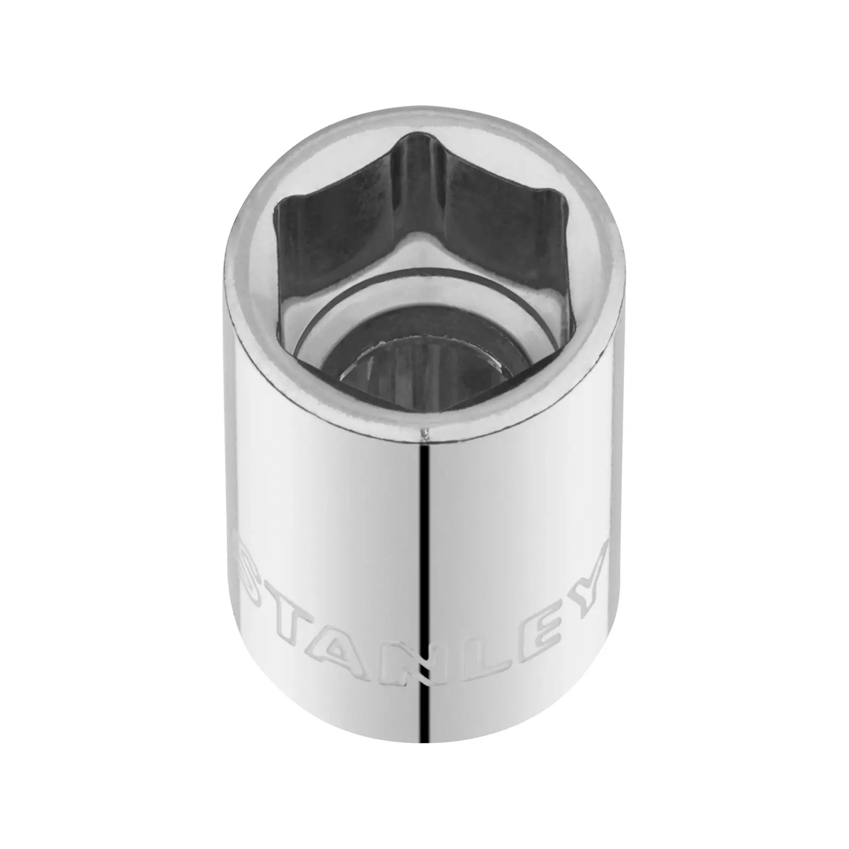 Photo of STANLEY STMT86307-0 chrome six-point socket tool, top angle on white background.