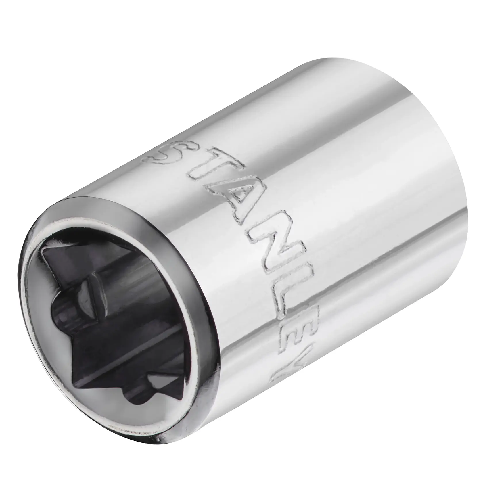 STANLEY STMT86307-0 chrome socket tool front angle, engraved brand name, glossy finish.