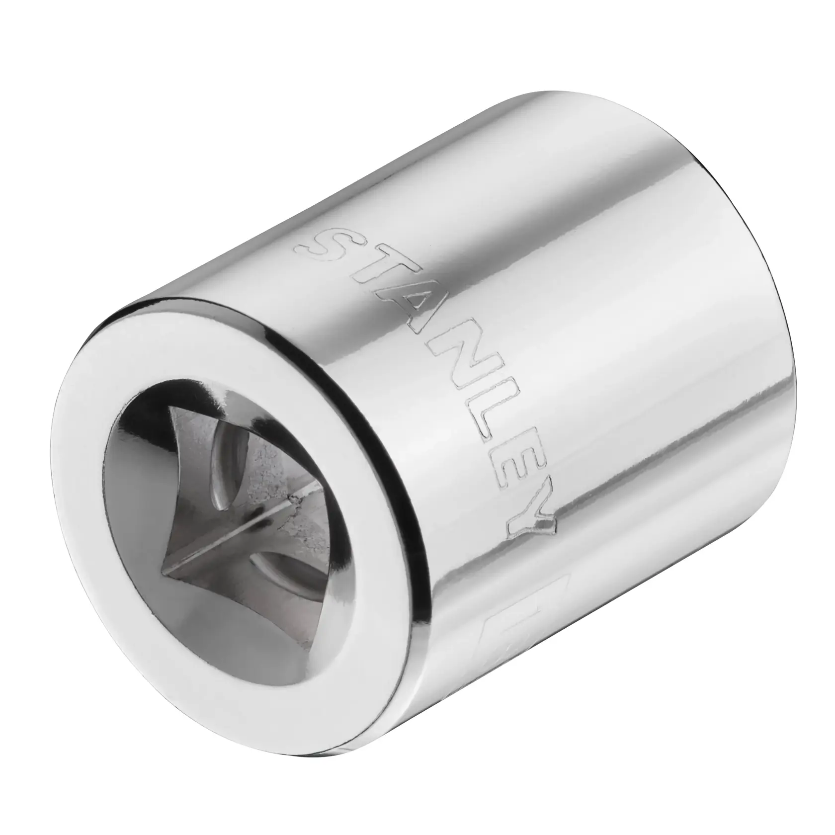 STANLEY STMT86313-0 Chrom-Stecknuss, Nahaufnahme, weißer Hintergrund, Werkzeugzubehör.
