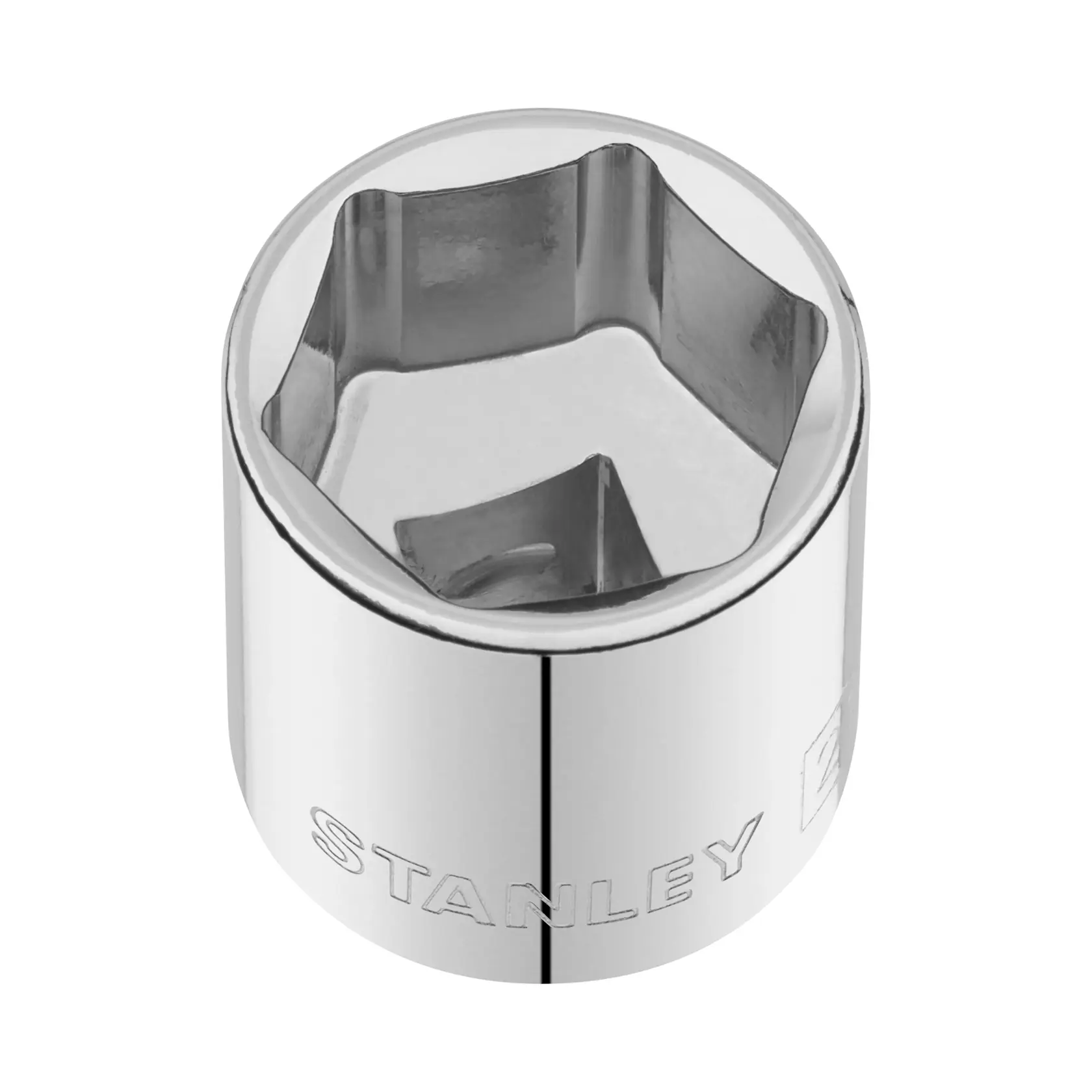 STANLEY STMT86316-0 Chrom-Steckschlüssel Werkzeug Draufsicht auf weißem Hintergrund.