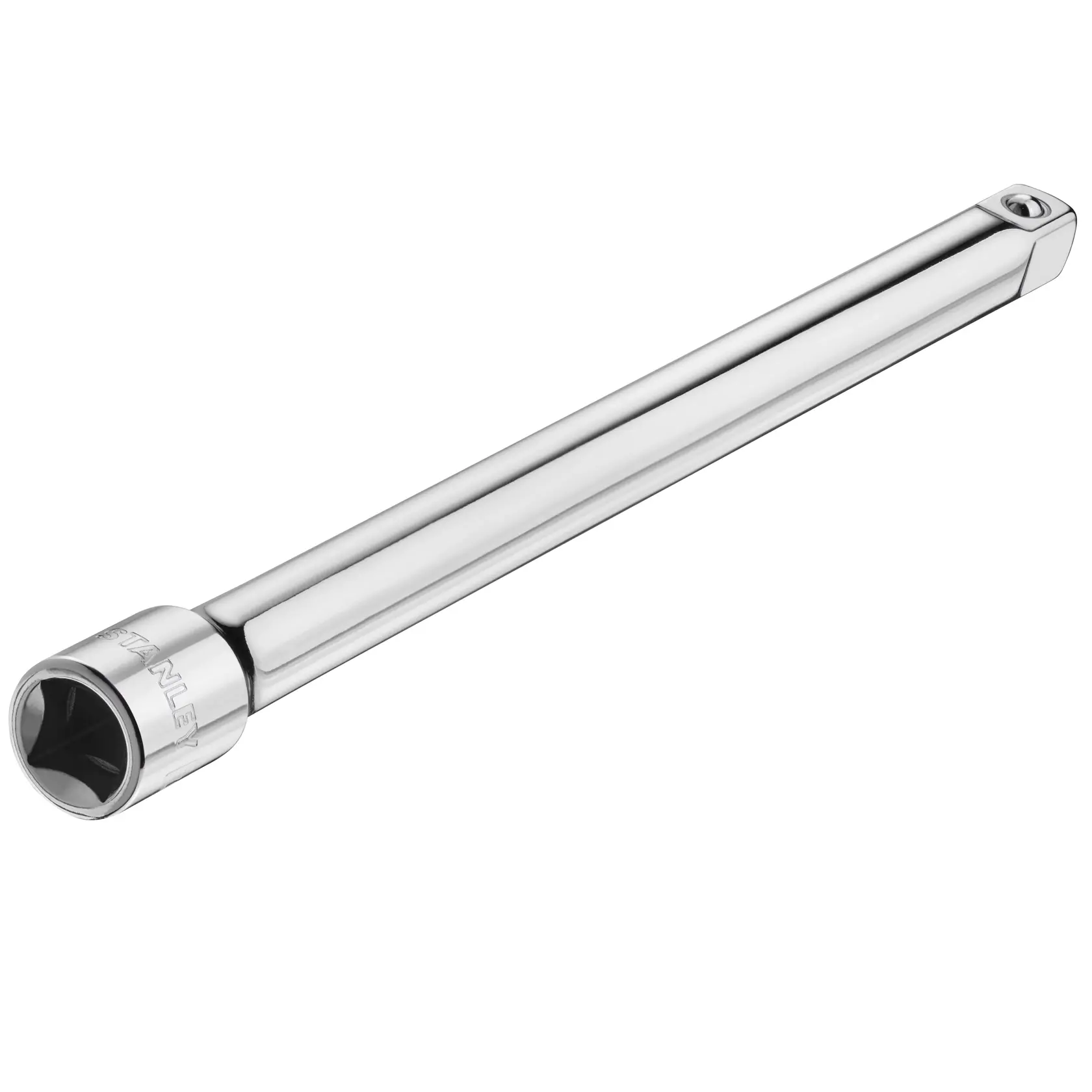 STANLEY STMT86407-0 chrome socket extension bar, photography, angled on white background.
