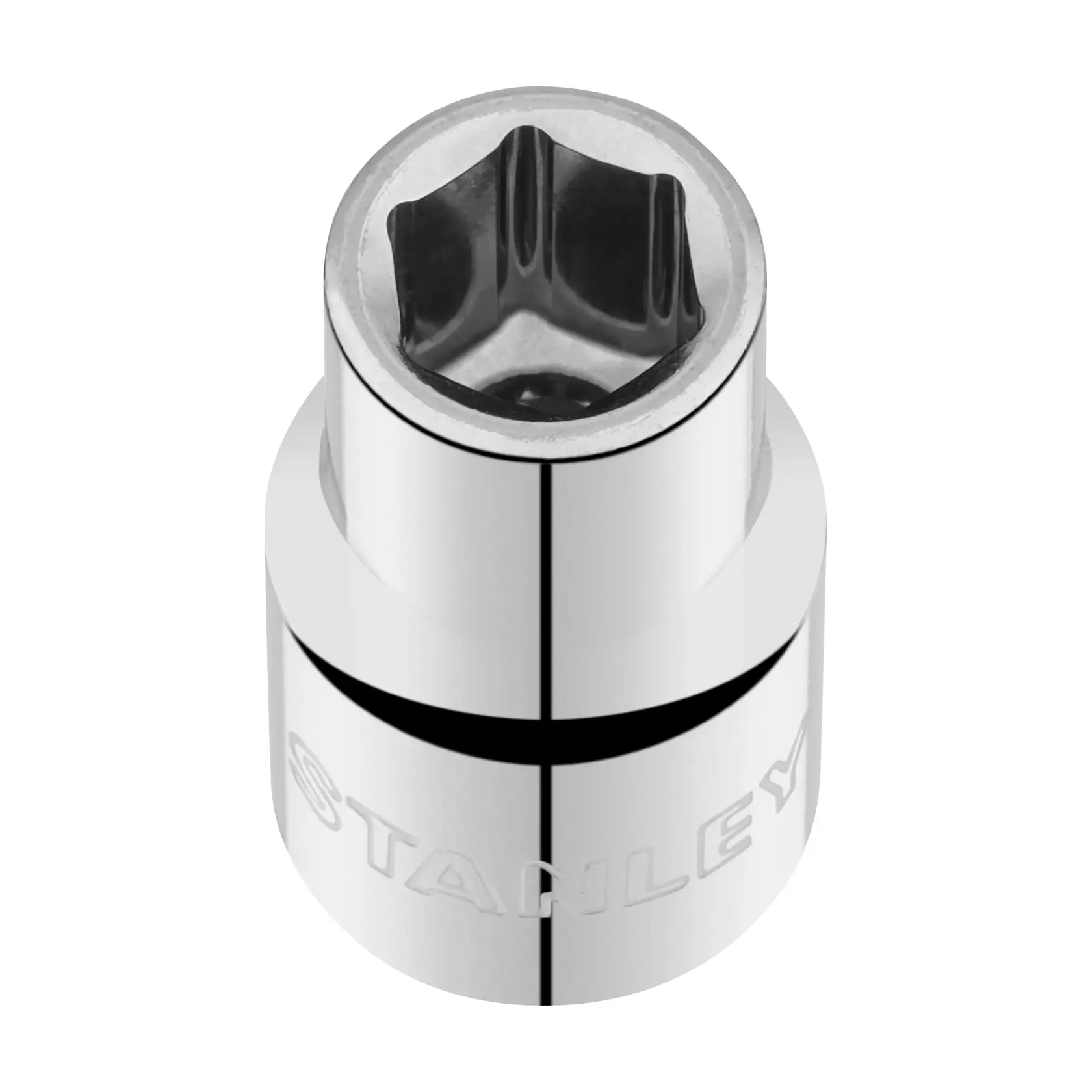 STANLEY STMT86511-0 Chrom Stecknuss, sechseckig, Draufsicht auf weißem Hintergrund.