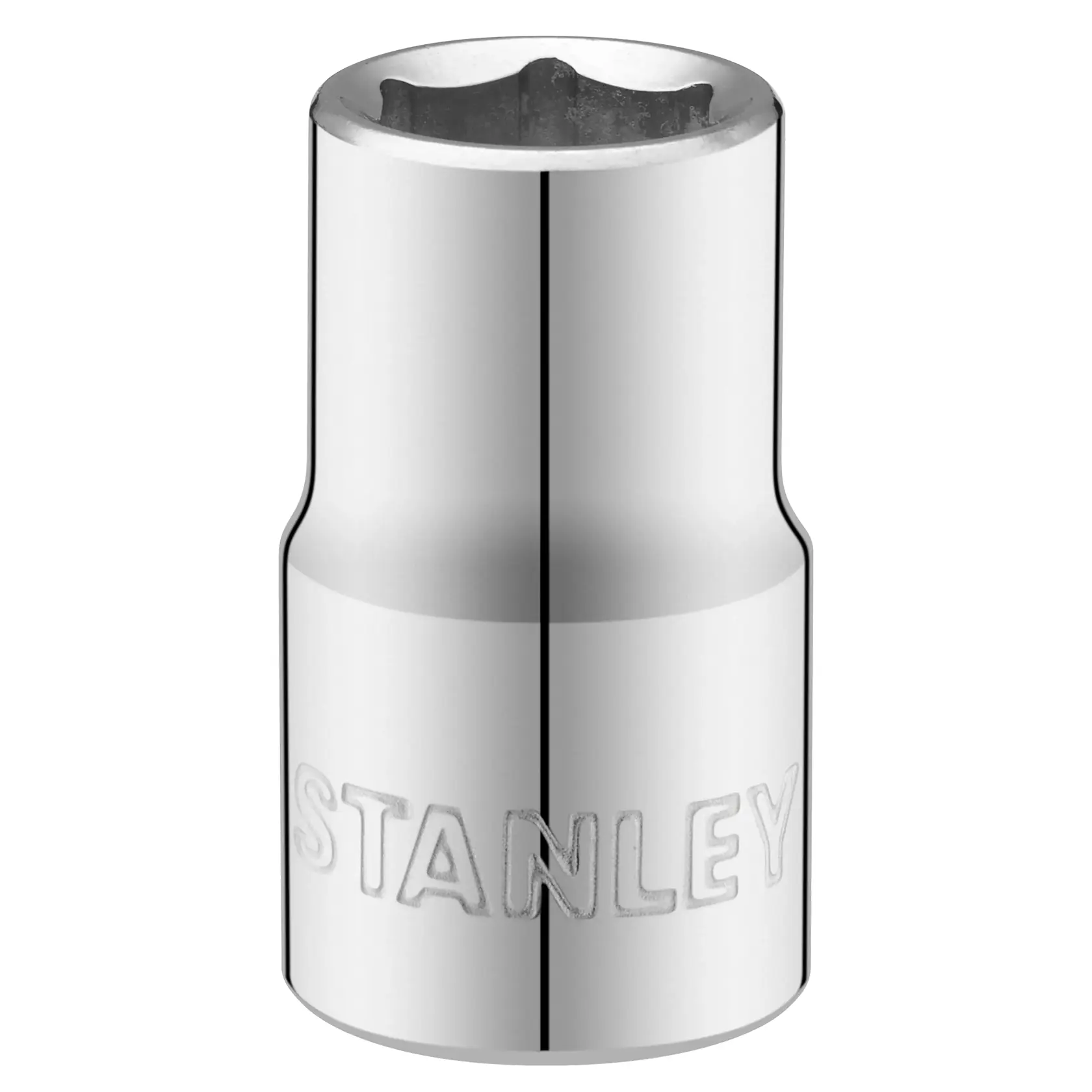 STANLEY STMT86513-0 Chrom-Steckschlüssel, Vorderansicht auf weißem Hintergrund, Markenname sichtbar.