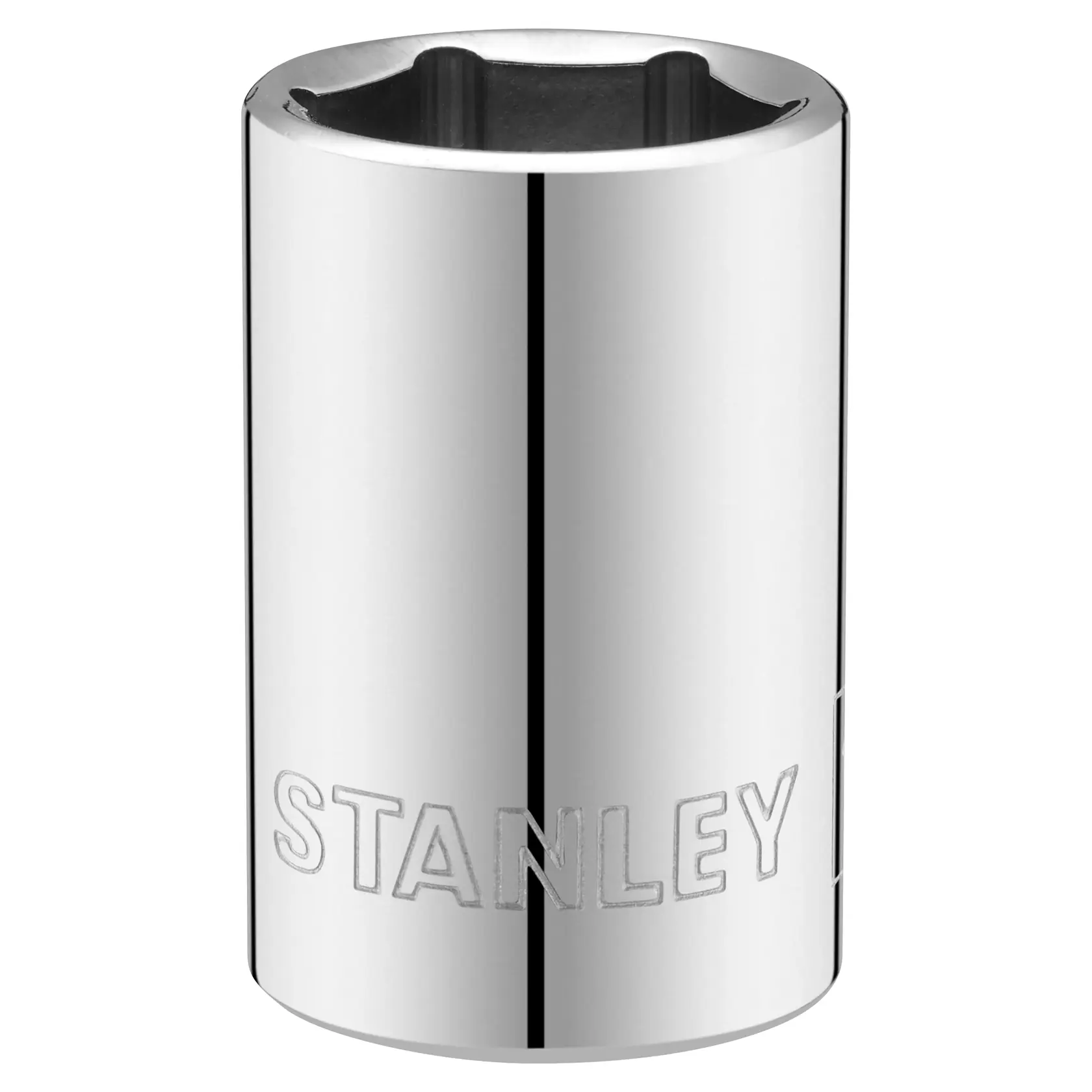 STANLEY STMT86518-0 verchromter Steckschlüssel, Frontansicht, Fotografie mit weißem Hintergrund.