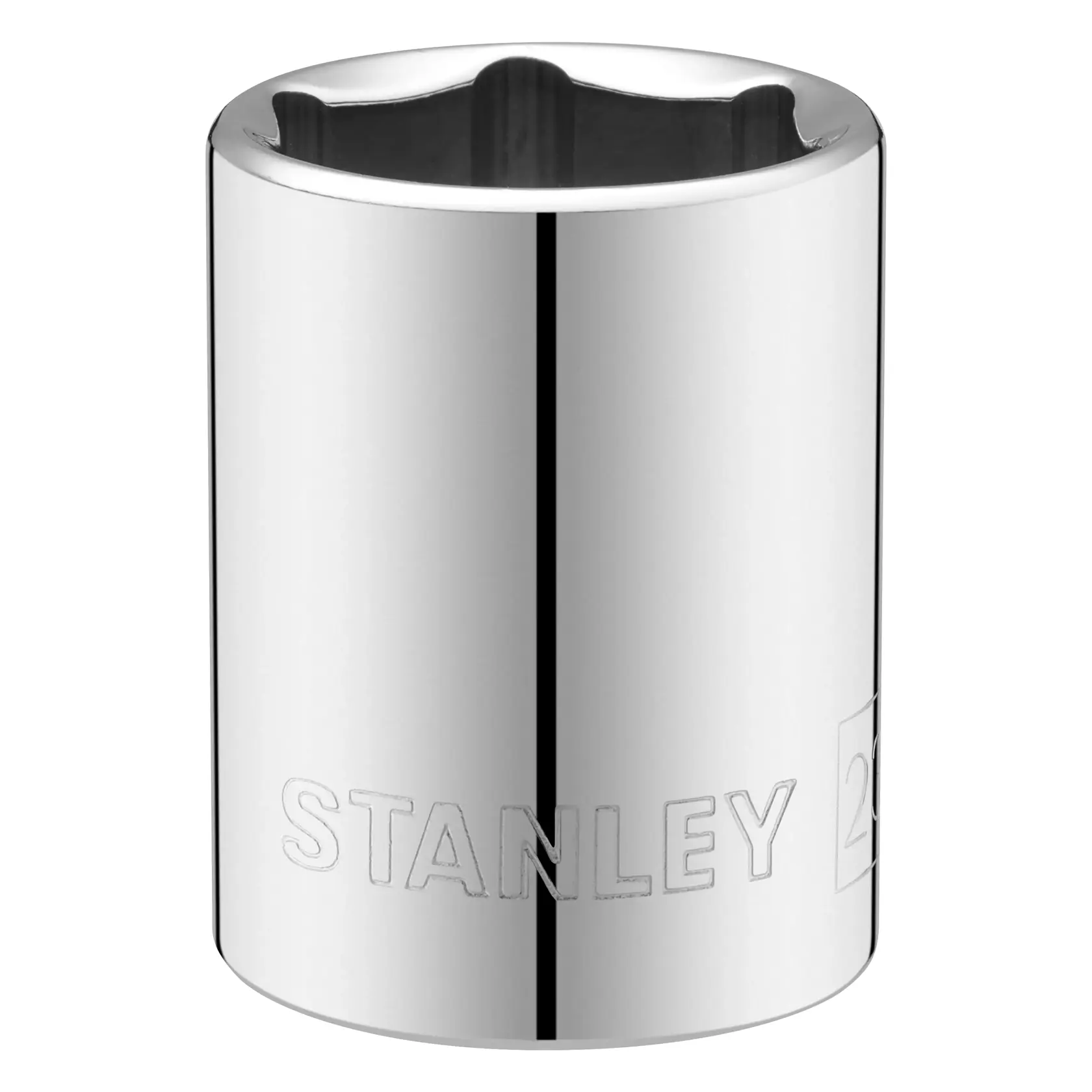 STANLEY STMT86523-0 Chrom-Stecknuss, zylindrisch, Vorderansicht, Werkzeugzubehör auf weißem Hintergrund.