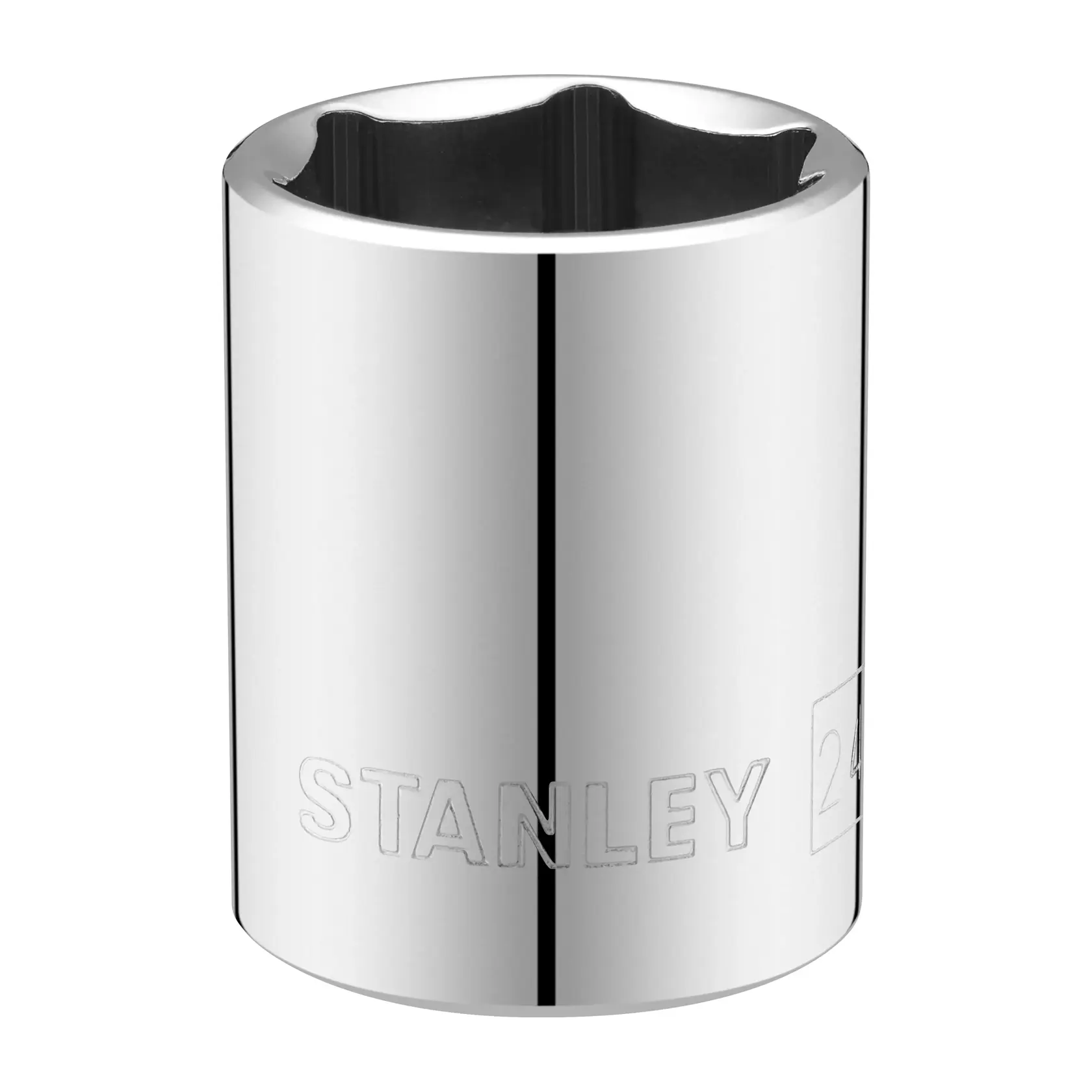 Foto des STANLEY STMT86524-0 Chrom-Steckschlüssel, Frontansicht, silbernes Finish.
