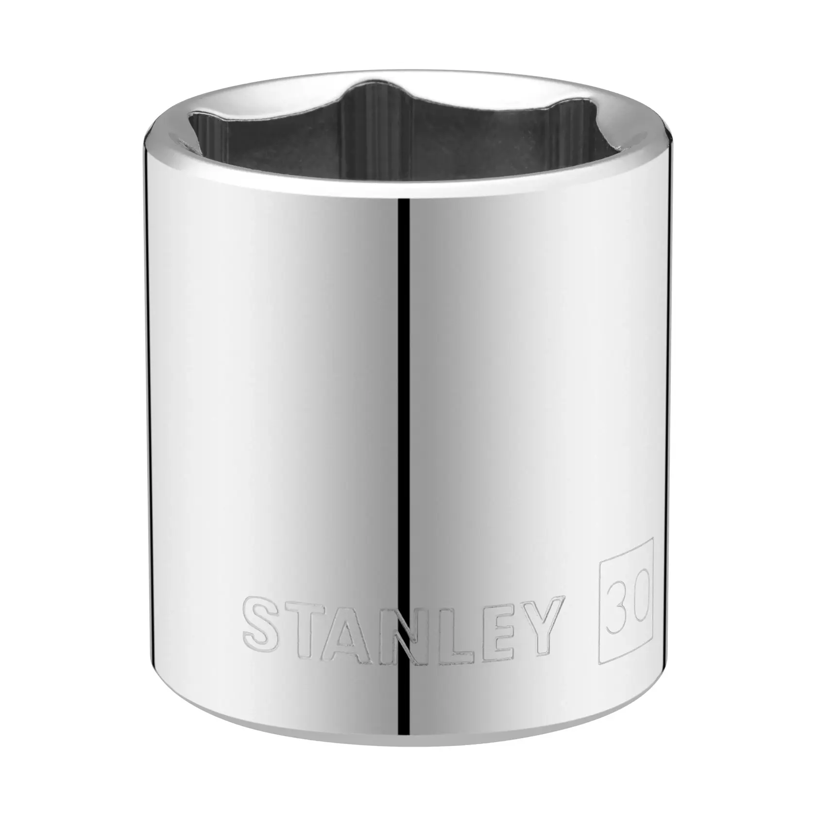 Foto von STANLEY STMT86530-0 Chrom-Stecknuss, 30 mm, Werkzeugzubehör, Frontansicht auf weißem Hintergrund.