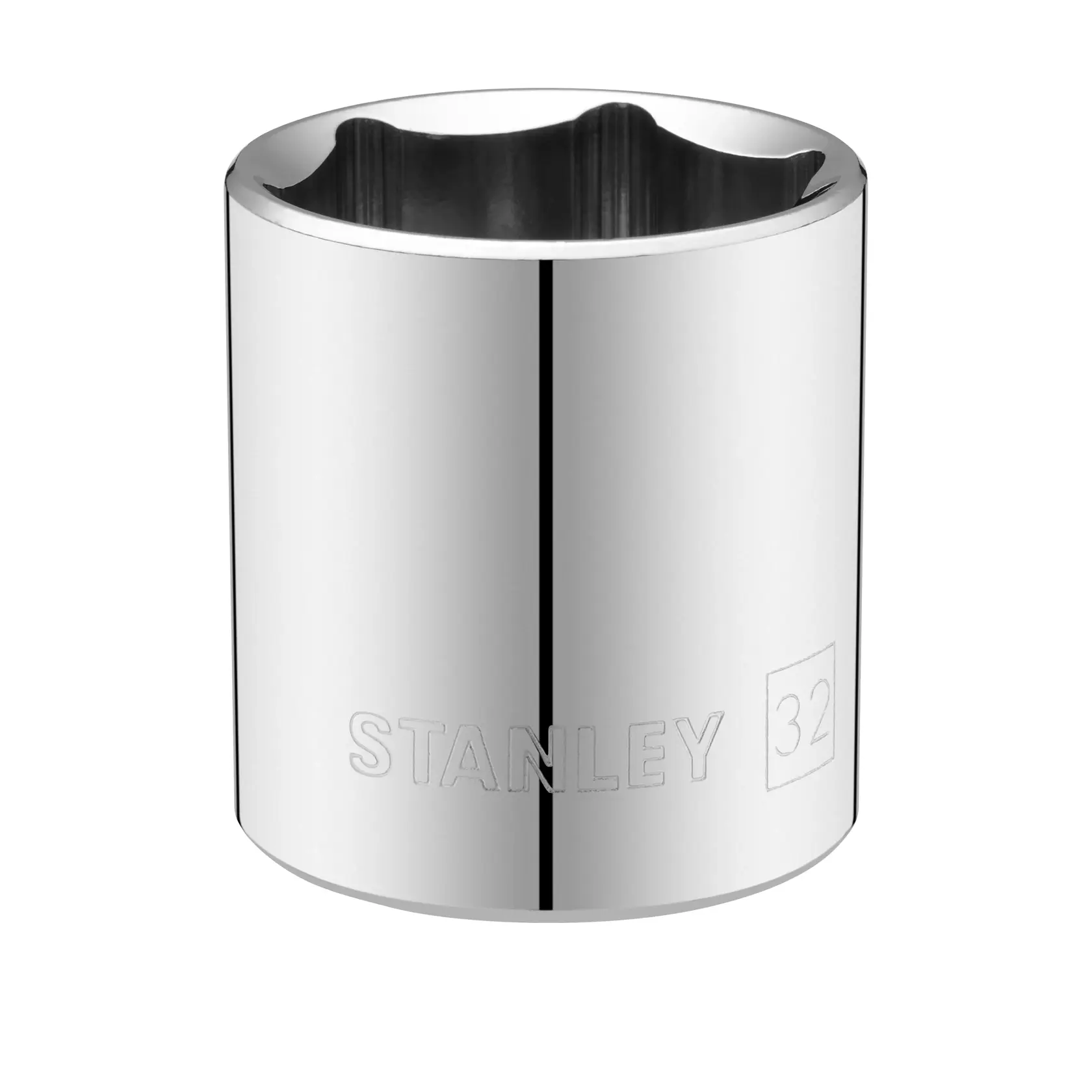 Foto von STANLEY STMT86532-0 Chrom-Stecknuss, 32mm, frontal auf weißem Hintergrund.