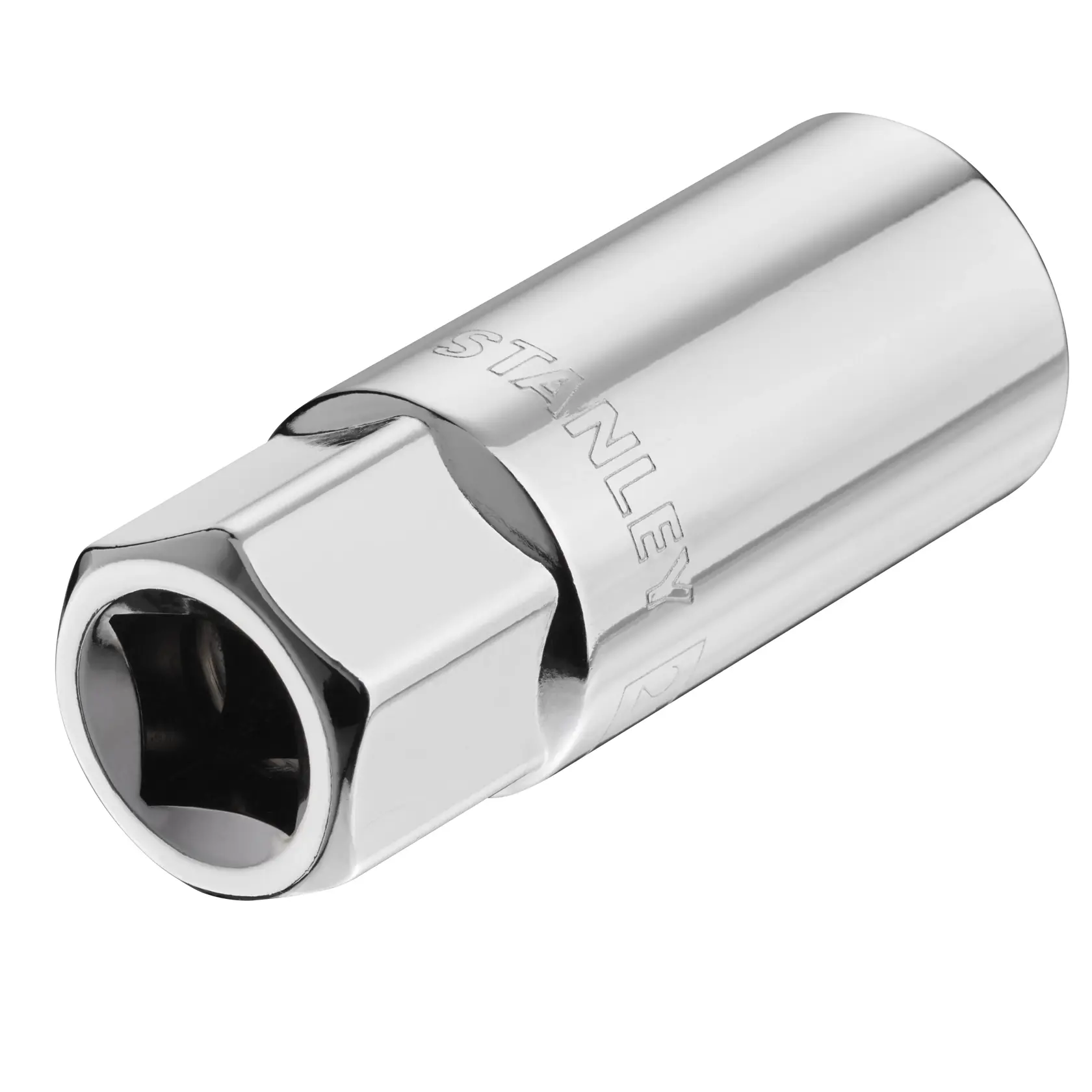 STANLEY STMT88994-0 Chrom-Steckschlüssel, Fotografie, Winkelsicht auf weißem Hintergrund.