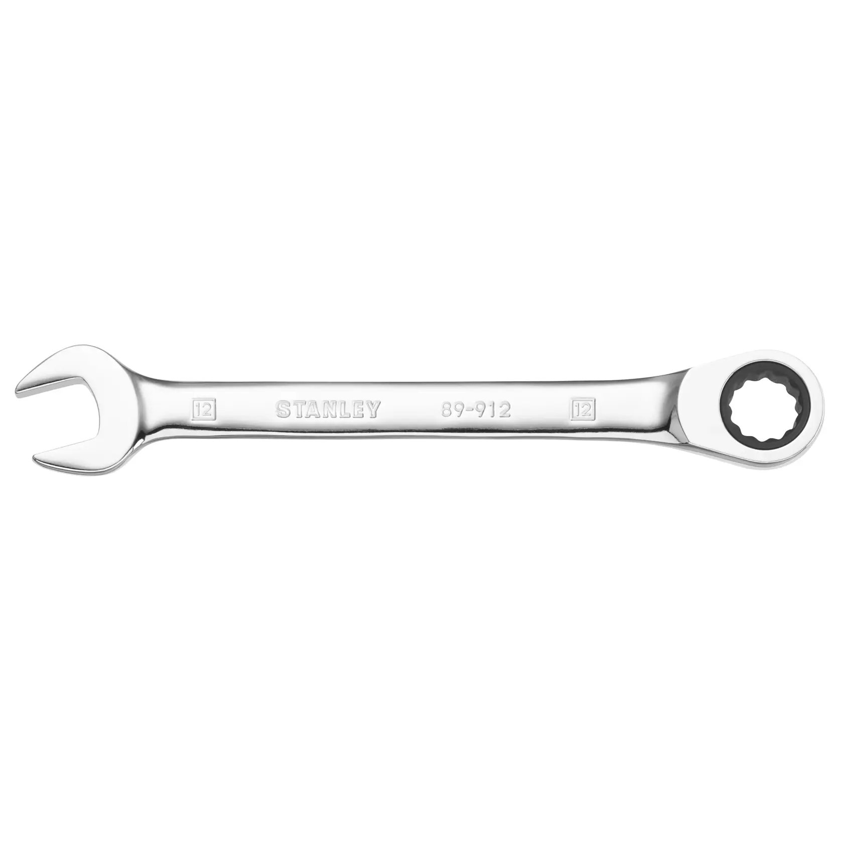 STANLEY STMT89912-0 Ratschen-Kombinationsschlüssel, Chromfinish, Vorderansicht, Handwerkzeuge.