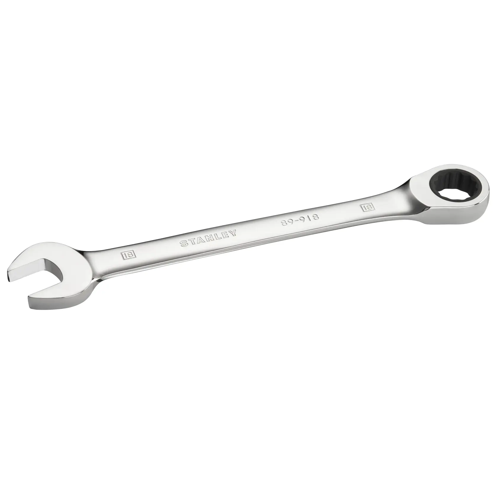 STANLEY STMT89918-0 combination wrench, silver finish, front angle, hand tool category.