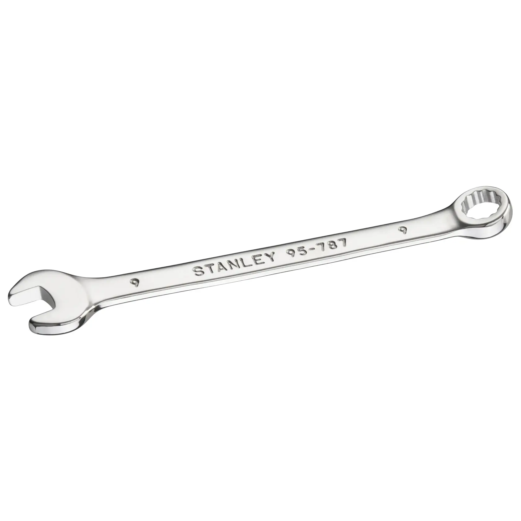 STANLEY STMT95787-0 Kombinationsschlüssel, Chrom-Finish, Draufsicht auf weißem Hintergrund.