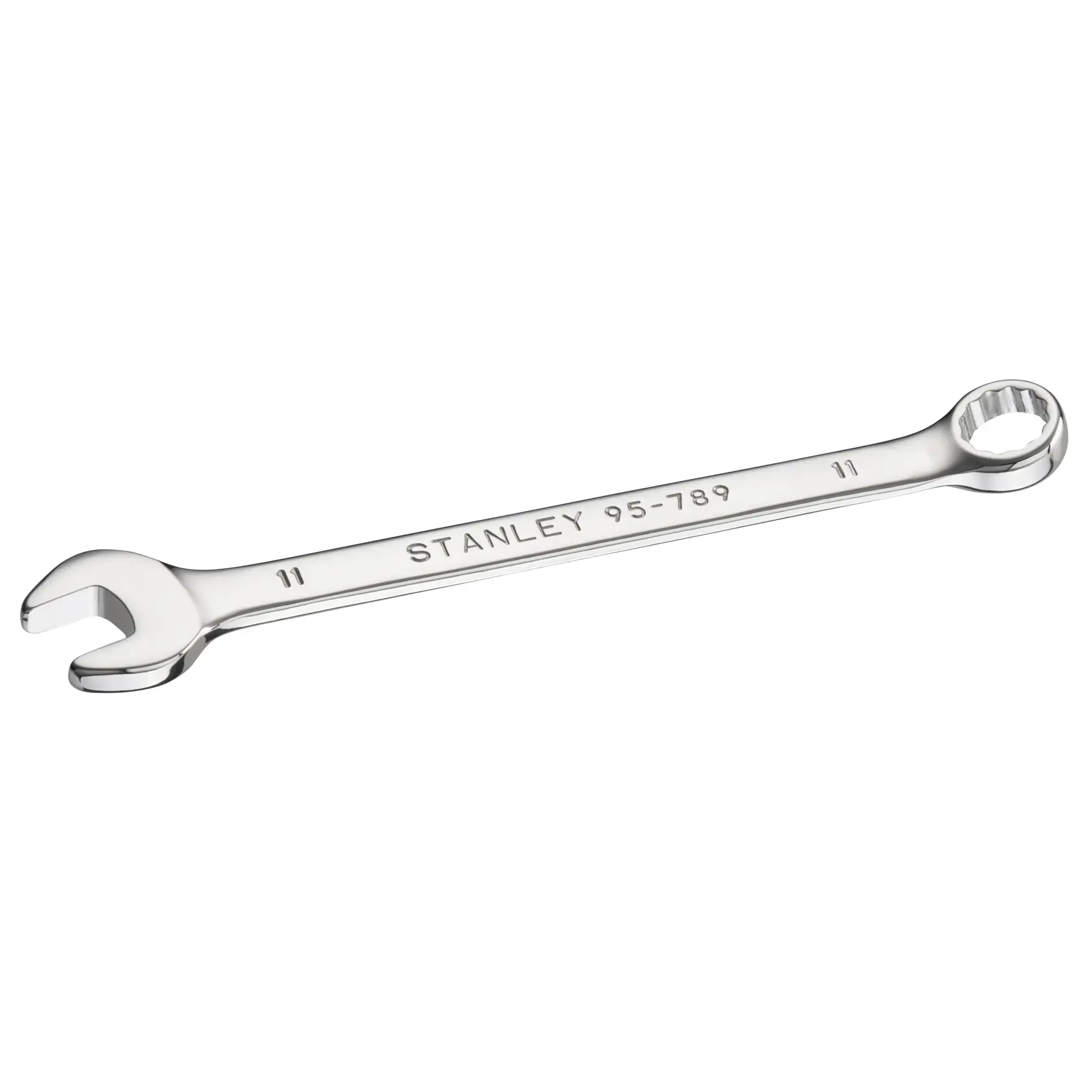 STANLEY STMT95789-0 Ring-Maulschlüssel, silber verchromt, 11mm, Produkt schräg auf weißem Hintergrund.
