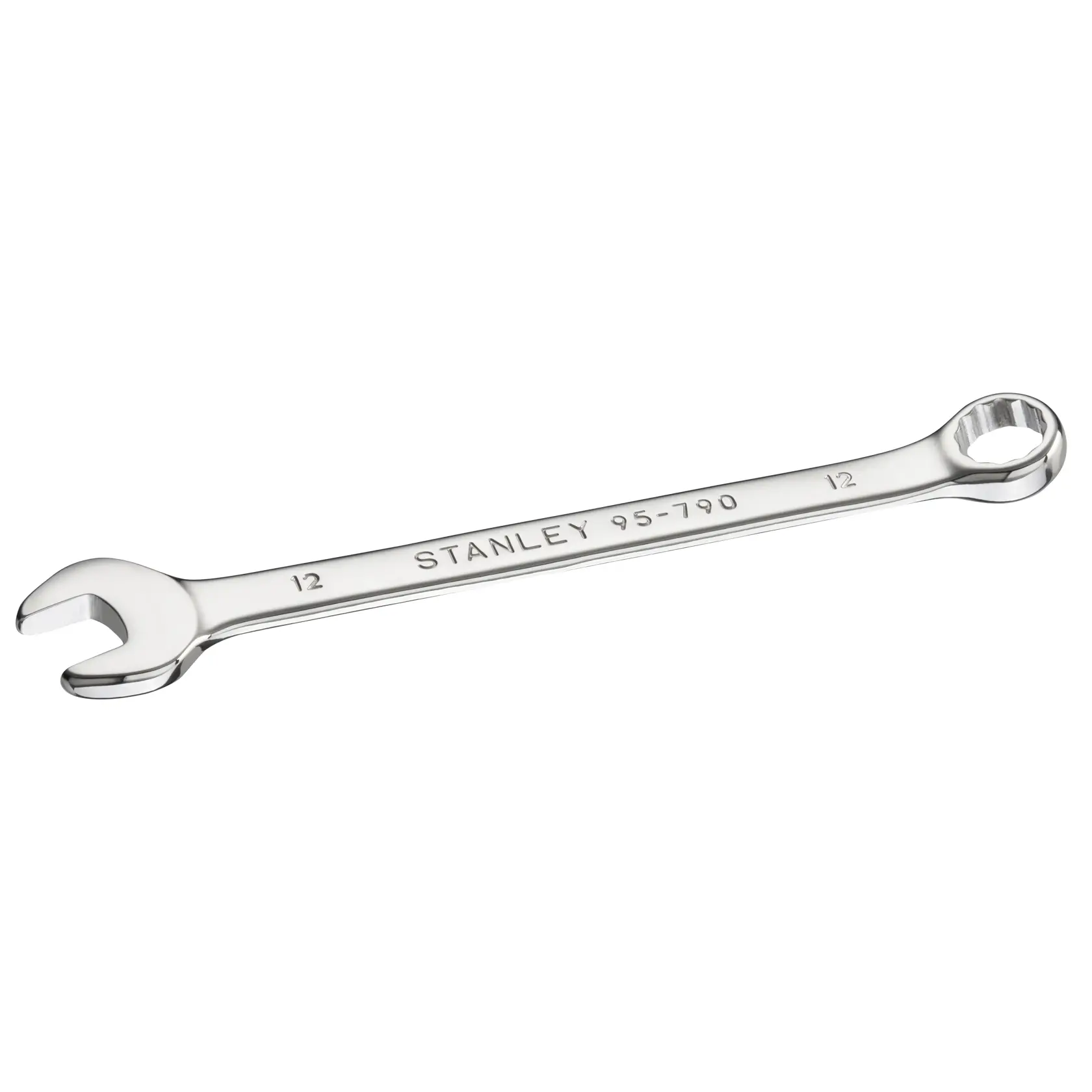 STANLEY STMT95790-0 Kombinationsschlüssel, Chrom-Finish, Fotografie, Draufsicht auf weißem Hintergrund.
