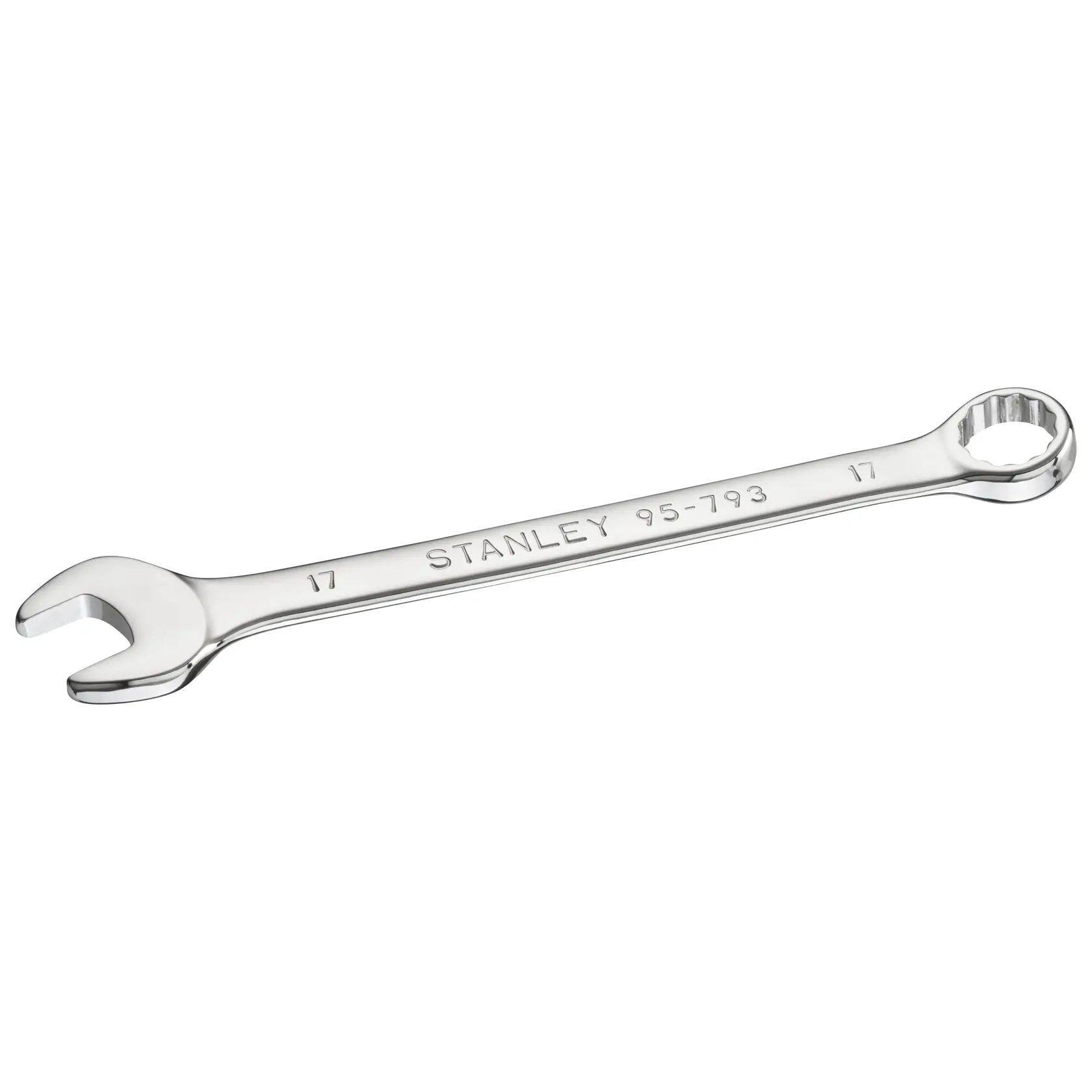 Foto des STANLEY STMT95793-0 Kombinationsschlüssels, Chrom-Finish, 17 mm Größe, Produkt auf weißem Hintergrund.