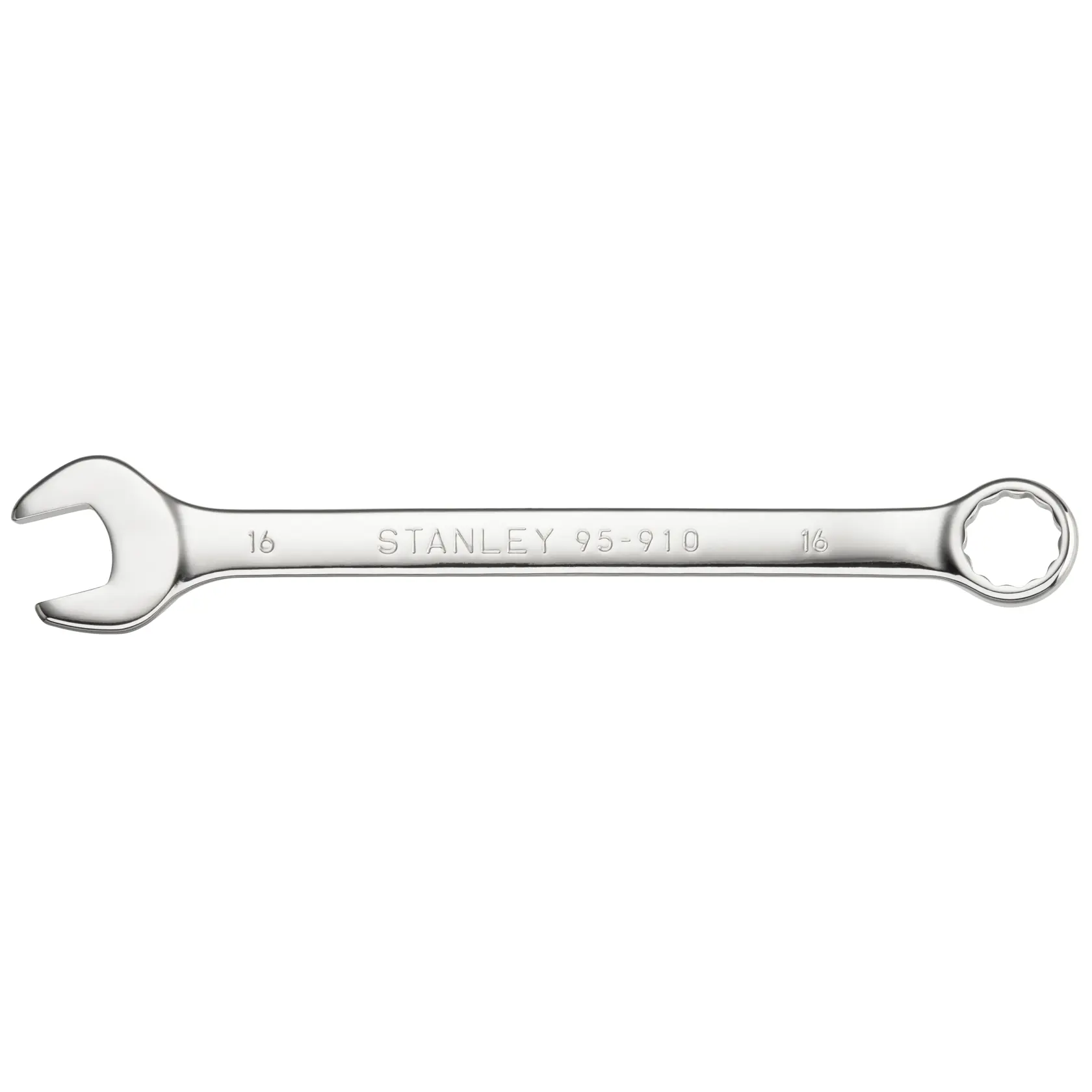 STANLEY STMT95910-0 Kombination Schlüssel, Chrom-Finish, 16mm Größe, Fotografie auf weißem Hintergrund.
