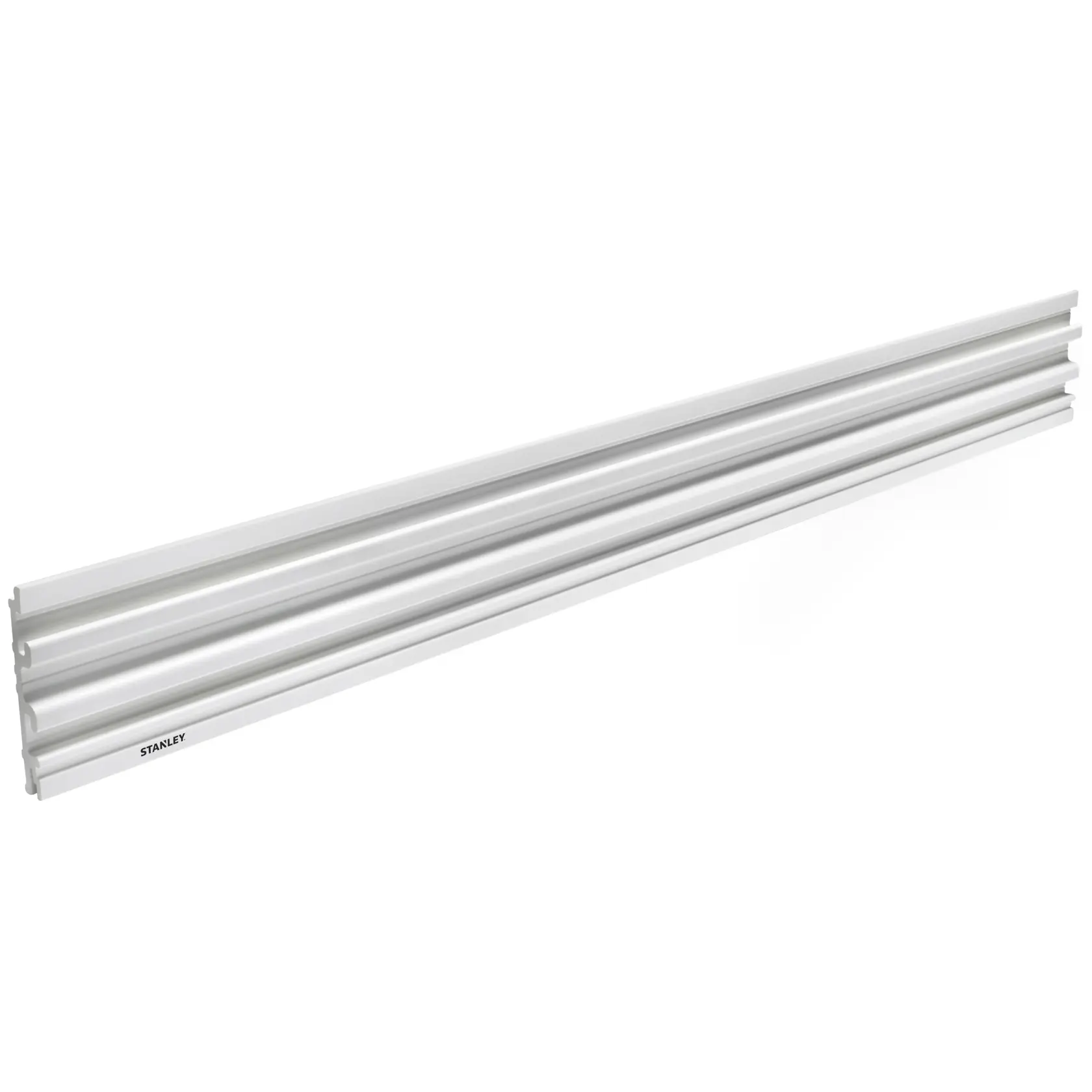 STANLEY STST82602-1 weißer Wandlagerungs-Schiene, Produktfoto aus Winkel auf weißem Hintergrund.