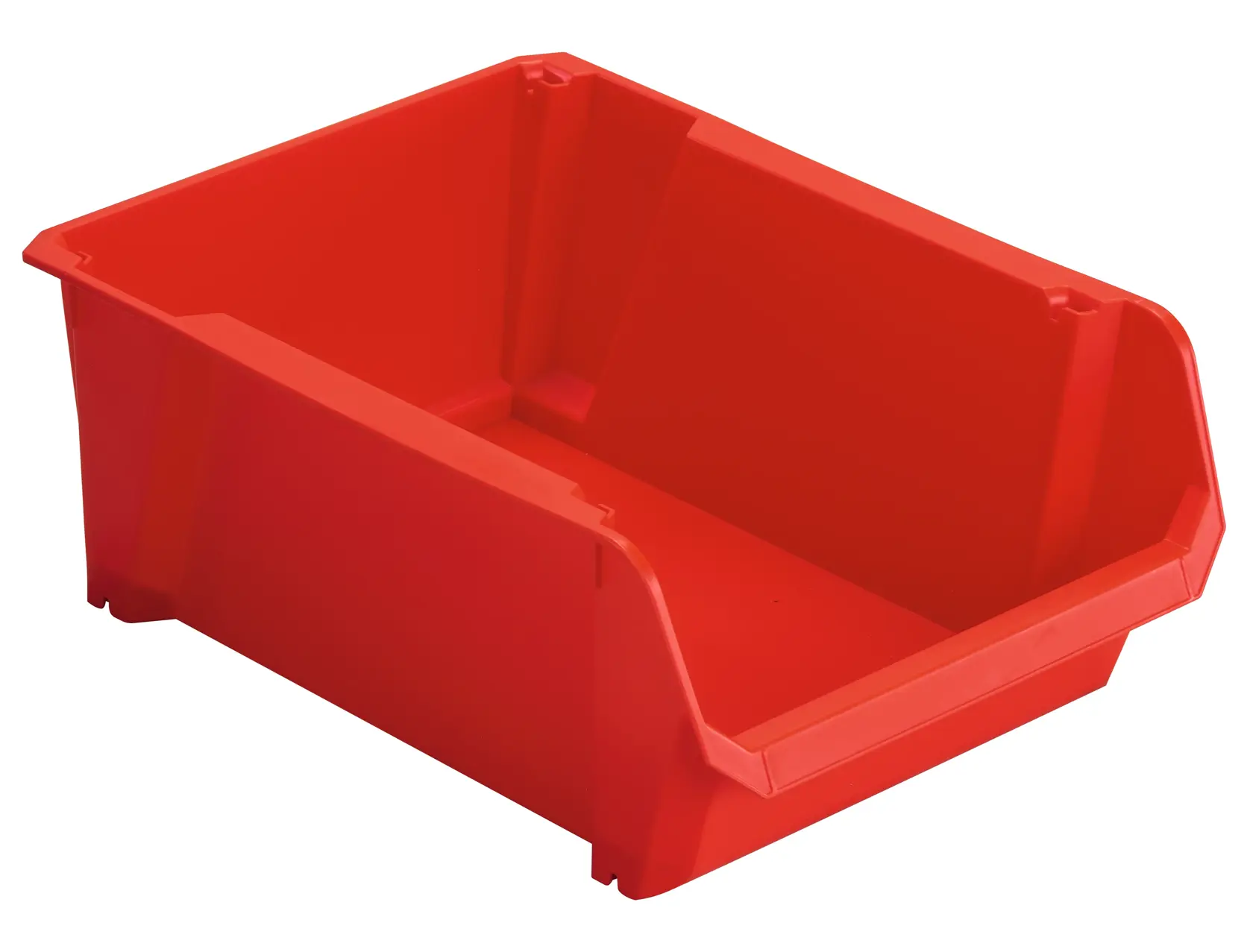 STANLEY STST82745-1 roter Kunststoff-Aufbewahrungsbehälter, schräge Vorderansicht.