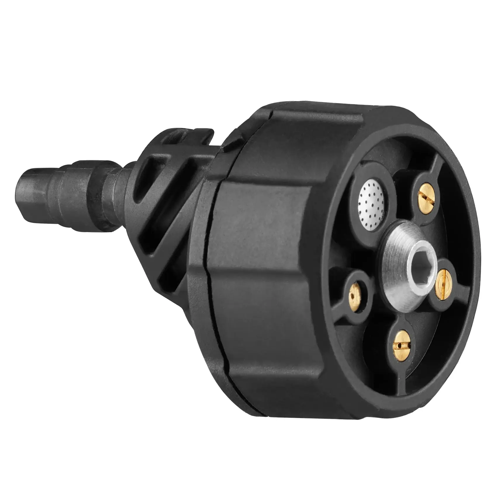 Foto des STANLEY STZ51N1 Adapters, schwarzer Kunststoff mit Metalleinsatz, schräg auf weißem Hintergrund.