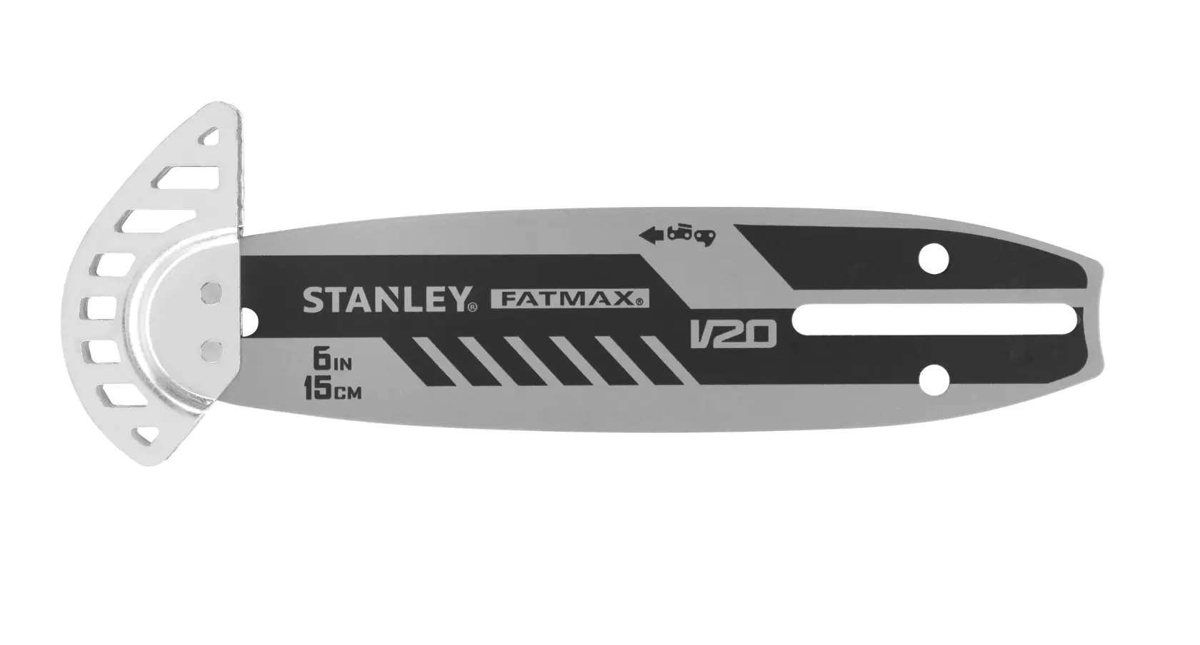 STANLEY STZPS1415-XJ Kettensägen-Führungsschiene, 6 Zoll, schwarz und silber, Produktfoto vor weißem Hintergrund.